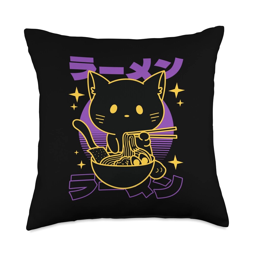 3058 Ramen Cat Japanese Throw Pillow